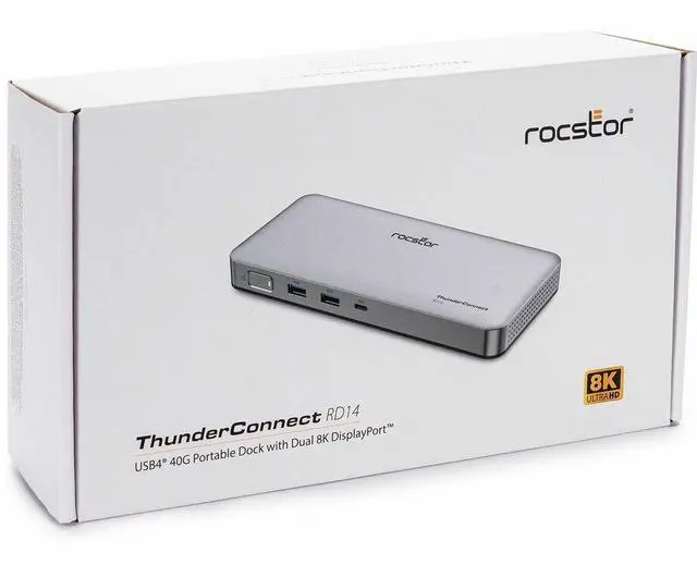 Alt view image 6 of 13 - Rocstor Premium RD14 USB4 40G Portable Dock - for Notebook/Desktop PC/Tablet/Monitor - Charging Capability - 134 W - USB4 - 2 Displays Supported - 8K @ 30Hz, 4K @ 60Hz, 4K @ 144Hz, 4K @30Hz - 7680 x 4