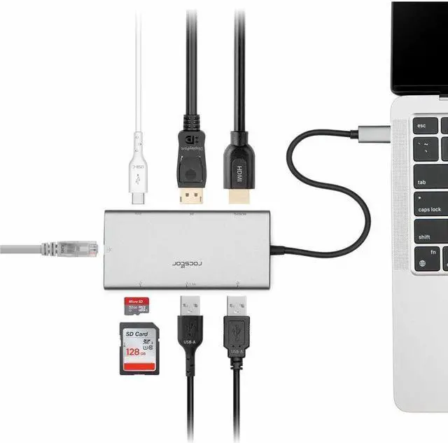 Alt view image 3 of 9 - Rocstor Premium USB-C Dual Display Portable Dock Multiport Adapter - for Notebook/Desktop PC/Tablet/Monitor - Charging Capability - USB Type C - 2 Displays Supported - 8K @ 30Hz, 4K @ 60Hz, 4K @30Hz -