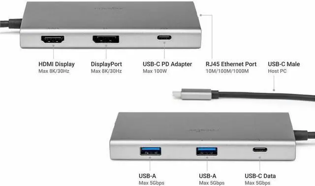 Alt view image 6 of 9 - Rocstor Premium USB-C Dual Display Portable Dock Multiport Adapter - for Notebook/Desktop PC/Tablet/Monitor - Charging Capability - USB Type C - 2 Displays Supported - 8K @ 30Hz, 4K @ 60Hz, 4K @30Hz -