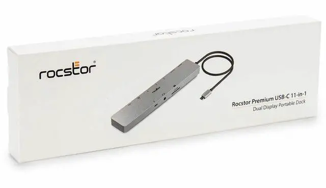 Alt view image 2 of 9 - Rocstor Premium USB-C 11-in-1 Dual Display Portable Dock - for Notebook/Desktop PC/Tablet/Monitor - Charging Capability - Memory Card Reader - SD, TransFlash - USB Type C - 2 Displays Supported - 8K @