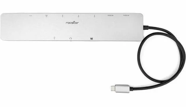 Alt view image 3 of 9 - Rocstor Premium USB-C 11-in-1 Dual Display Portable Dock - for Notebook/Desktop PC/Tablet/Monitor - Charging Capability - Memory Card Reader - SD, TransFlash - USB Type C - 2 Displays Supported - 8K @