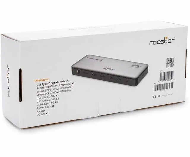 Alt view image 5 of 8 - Rocstor ThunderConnect RD11 USB-C 13-in-1 Triple Display Docking Station - for Notebook/Desktop PC/Tablet/Monitor - Charging Capability - 134 W - USB4 - 3 Displays Supported - 8K @ 30Hz, 4K @ 60Hz - 7