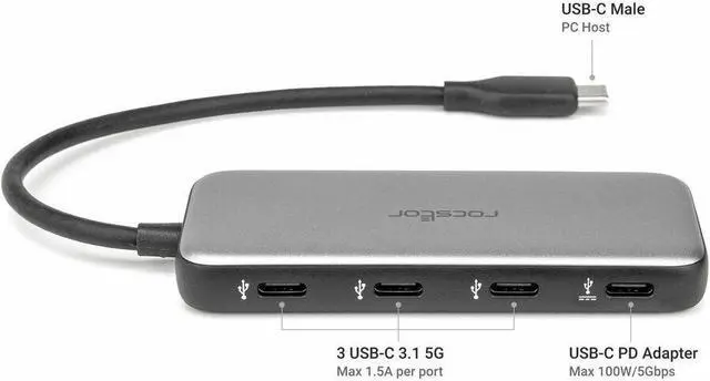 Alt view image 2 of 9 - PREMIUM USB-C HUB WITH 100W PD - USB-C TO QUAD USB-C 3.1 5GBPS PORTS - 3X USB-C