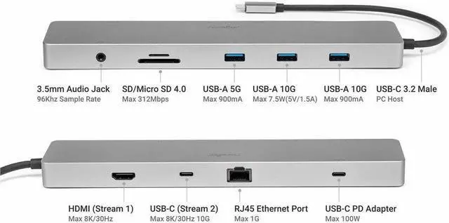 Alt view image 6 of 8 - Rocstor Type-C 10-in-1 Dual Displays Portable Dock with Type-C Video - for Desktop PC/Notebook/Tablet/Smartphone/Monitor/Memory Card Reader - Charging Capability - Memory Card Reader - SD, TransFlash