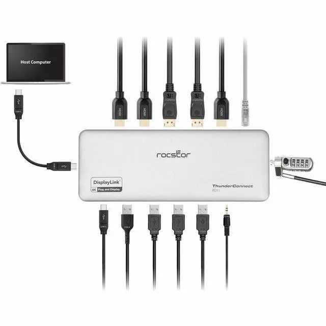 Alt view image 3 of 8 - Rocstor ThunderConnect RD11 USB-C 13-in-1 Triple Display Docking Station - for Notebook/Desktop PC/Tablet/Monitor - Charging Capability - 134 W - USB4 - 3 Displays Supported - 8K @ 30Hz, 4K @ 60Hz - 7