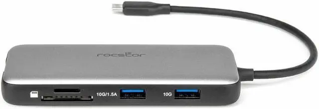 Alt view image 7 of 9 - Rocstor Premium USB-C 8-in-1 Dual HDMI Display Portable Dock Multiport Adapter - for Notebook/Desktop PC/Tablet/Monitor - Charging Capability - Memory Card Reader - SD, microSD - USB Type C - 2 Displa