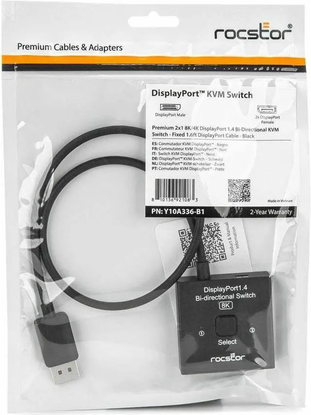 Alt view image 2 of 8 - Rocstor Premium DisplayPort1.4 Bi-directional Switcher for 8K - 4K, 8K - 7680 x 4320 - 3 x DisplayPort