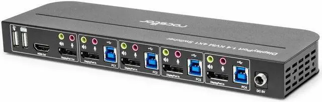 Alt view image 3 of 9 - Rocstor SolidKVM SK04 DisplayPort 1.4 and USB 3.0 4?1 KVM Switch - 4 Computer(s) - 1 Local User(s) - 4K - 4096 x 2160 - 8 x USB - USB 2.0HDMI - 5 x DisplayPort