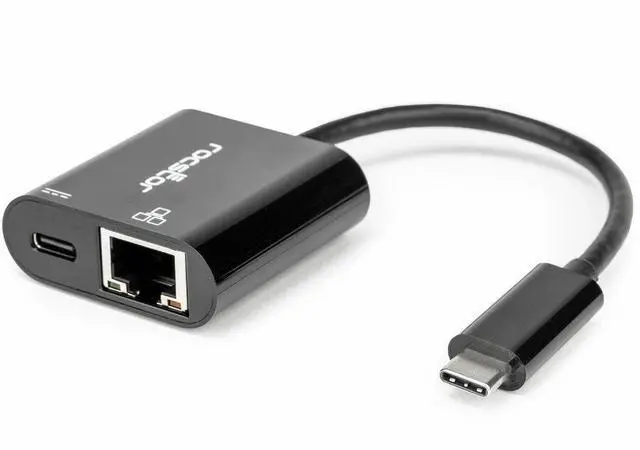 Alt view image 2 of 6 - Rocstor Premium USB-C to Gigabit Ethernet with USB-C 100W Power Delivery PD 3.0 Adapter - USB Type C - 2 Port(s) - 1 - Twisted Pair - 10/100/1000Base-T