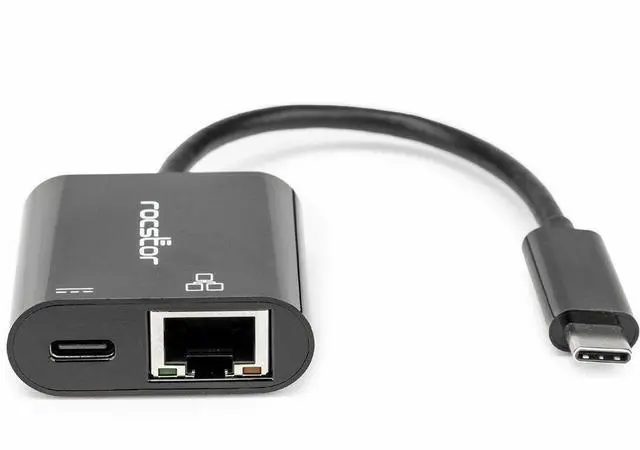 Alt view image 3 of 6 - Rocstor Premium USB-C to Gigabit Ethernet with USB-C 100W Power Delivery PD 3.0 Adapter - USB Type C - 2 Port(s) - 1 - Twisted Pair - 10/100/1000Base-T