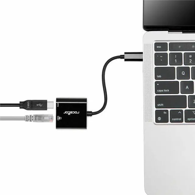 Alt view image 5 of 6 - Rocstor Premium USB-C to Gigabit Ethernet with USB-C 100W Power Delivery PD 3.0 Adapter - USB Type C - 2 Port(s) - 1 - Twisted Pair - 10/100/1000Base-T
