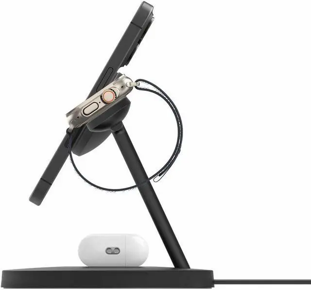 Alt view image 4 of 6 - Belkin BoostCharge Pro 3-in-1 Wireless Charging Stand with Qi2 15W - For Qi2-enabled Device, iPhone, Smartwatch, AirPod - Input connectors: USB - MagSafe Technology, Magnetic Alignment, Fast Charging,