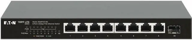 Alt view image 3 of 8 - Eaton Tripp Lite Series 8-Port 2.5 Gbps Desktop Gigabit Ethernet Unmanaged Switch with PoE+ Pass-Through, 100W, Metal Enclosure, TAA - 6 Ports - 2.5 Gigabit Ethernet, 10 Gigabit Ethernet - 2.5GBase-T,