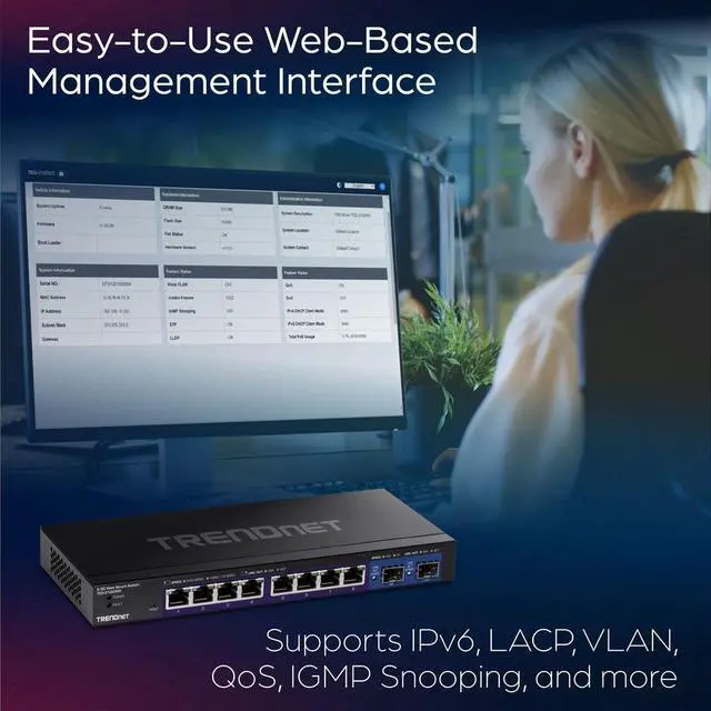 Alt view image 13 of 17 - TRENDnet 10-Port Multi-Gig Web Smart Switch, TEG-3102WS, 8 x 2.5GBASE-T Ports, 2 x 10G SFP+ Slots, Ethernet Splitter, Metal Housing, NDAA & TAA Compliant, Lifetime Protection, Black