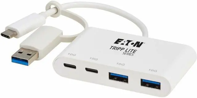 Alt view image 2 of 9 - Eaton Tripp Lite Series 4-Port USB-C Hub - USB 3.2 Gen 2 (10 Gbps), 2 USB-A & 2 USB-C Ports, Thunderbolt 3, White - USB Type C, USB Type A - 1.25 GB/s - Notebook, Tablet, Desktop, Smartphone, Hard