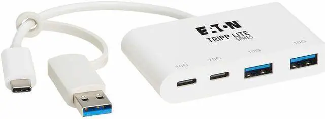 Main image of Eaton Tripp Lite Series 4-Port USB-C Hub - USB 3.2 Gen 2 (10 Gbps), 2 USB-A & 2 USB-C Ports, Thunderbolt 3, White - USB Type C, USB Type A - 1.25 GB/s - Notebook, Tablet, Desktop, Smartphone, Hard