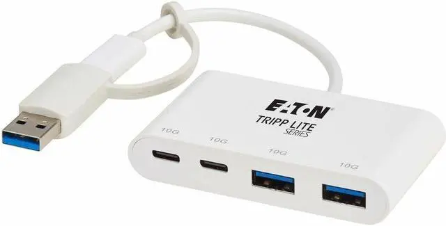 Alt view image 5 of 9 - Eaton Tripp Lite Series 4-Port USB-C Hub - USB 3.2 Gen 2 (10 Gbps), 2 USB-A & 2 USB-C Ports, Thunderbolt 3, White - USB Type C, USB Type A - 1.25 GB/s - Notebook, Tablet, Desktop, Smartphone, Hard