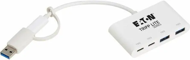 Alt view image 6 of 9 - Eaton Tripp Lite Series 4-Port USB-C Hub - USB 3.2 Gen 2 (10 Gbps), 2 USB-A & 2 USB-C Ports, Thunderbolt 3, White - USB Type C, USB Type A - 1.25 GB/s - Notebook, Tablet, Desktop, Smartphone, Hard