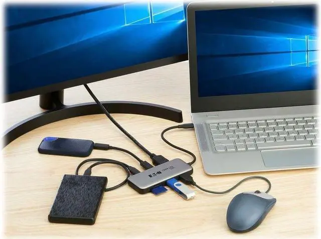 Alt view image 4 of 8 - Eaton Tripp Lite Series USB-C Multiport Adapter - 4K 60 Hz HDMI, USB 3.2 Gen 2 Hub Ports, Memory Card Slots, 100W PD Charging, HDR, HDCP 2.2 - for Notebook/Kindle/Card Reader/Flash Drive/Smartphone/Ha