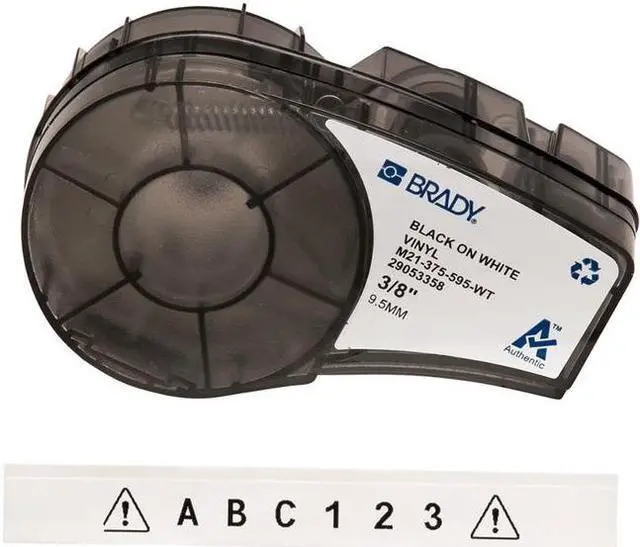 Alt view image 3 of 4 - brady high adhesion vinyl label tape m71c2000595wt black on white vinyl film compatible with bmp21plus, idpal, and labpal label printers 21' length, .375" width