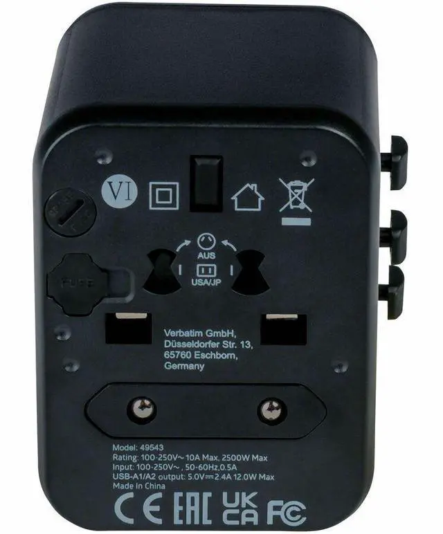 Alt view image 6 of 8 - Verbatim Universal Travel Adapter with 2 x USB-A 12W(49543)