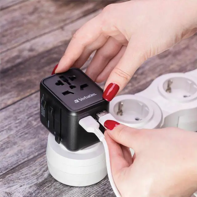 Alt view image 3 of 8 - Verbatim Universal Travel Adapter with 2 x USB-A 12W(49543)