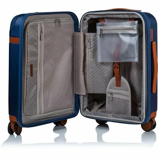 Alt view image 4 of 14 - CHAMPS Vintage Collection - Hardside Carry-on - Navy - Durable Expandable Hardside 20in. Carry-on - Lightweight Polycarbonate with TSA Lock - 360-Degree Wheels and USB-Charging port for Charging on-th