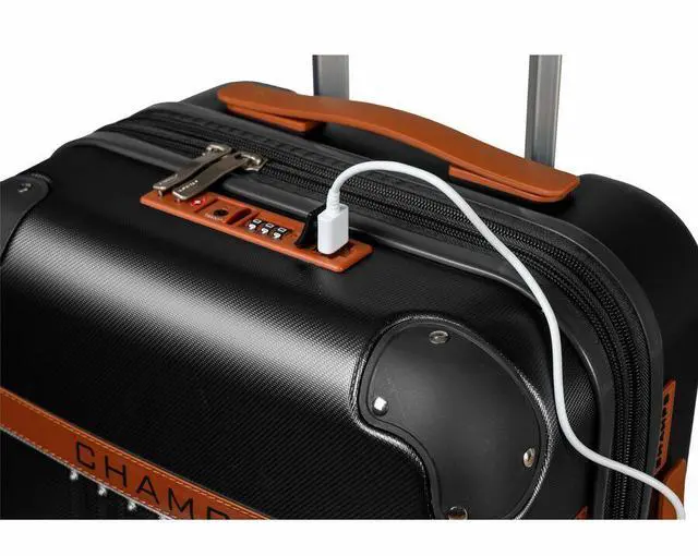 Alt view image 7 of 14 - CHAMPS Vintage Collection - Hardside Carry-on - Black - Durable Expandable Hardside 20in. Carry-on - Lightweight Polycarbonate with TSA Lock - 360-Degree Wheels and USB-Charging port for Charging on-t