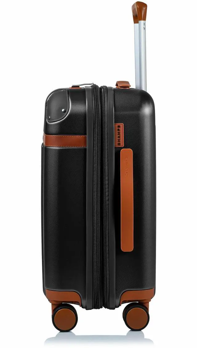 Alt view image 6 of 14 - CHAMPS Vintage Collection - Hardside Carry-on - Black - Durable Expandable Hardside 20in. Carry-on - Lightweight Polycarbonate with TSA Lock - 360-Degree Wheels and USB-Charging port for Charging on-t