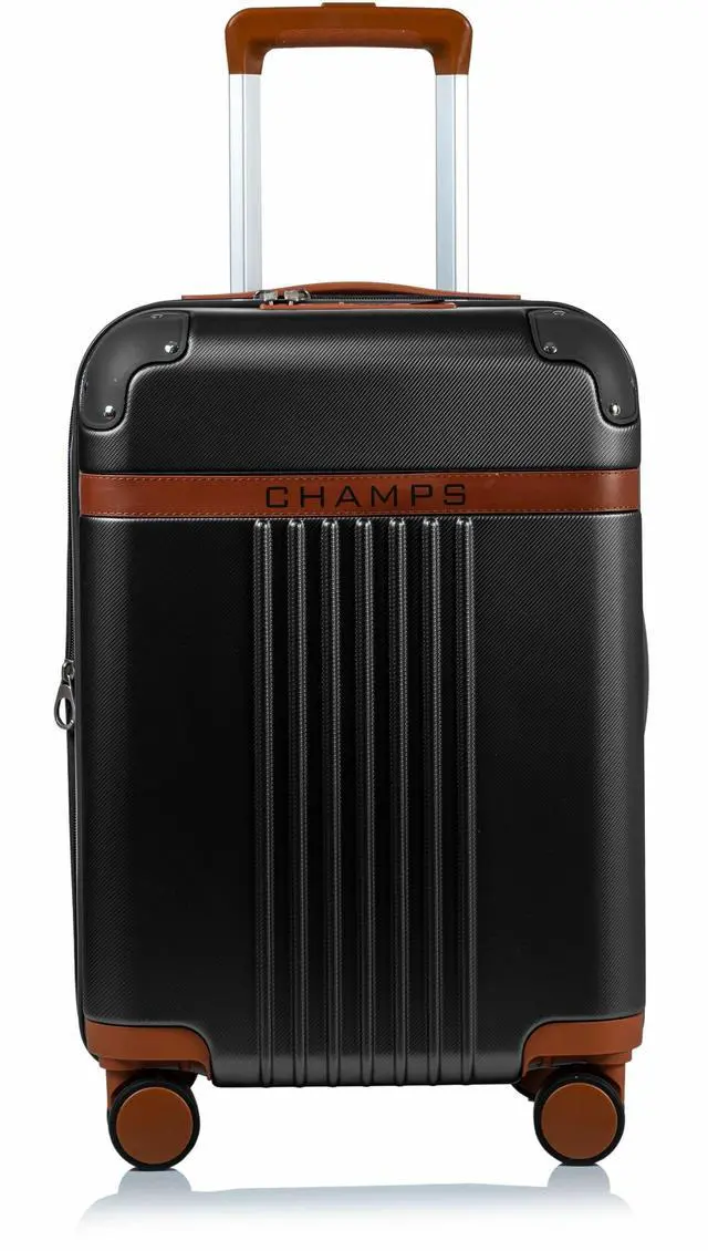 Alt view image 2 of 14 - CHAMPS Vintage Collection - Hardside Carry-on - Black - Durable Expandable Hardside 20in. Carry-on - Lightweight Polycarbonate with TSA Lock - 360-Degree Wheels and USB-Charging port for Charging on-t