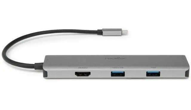 Alt view image 2 of 9 - Rocstor 3.5mm/HDMI/USB/USB-C Audio/Video Adapter - 1 x USB Type C - Male - 1 x HDMI Digital Audio/Video - Female, 2 x USB Type A - Female, 1 x Mini-phone Audio - Female, 1 x USB Type C - Female - Silv