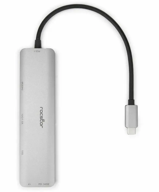 Alt view image 5 of 9 - Rocstor 3.5mm/HDMI/USB/USB-C Audio/Video Adapter - 1 x USB Type C - Male - 1 x HDMI Digital Audio/Video - Female, 2 x USB Type A - Female, 1 x Mini-phone Audio - Female, 1 x USB Type C - Female - Silv
