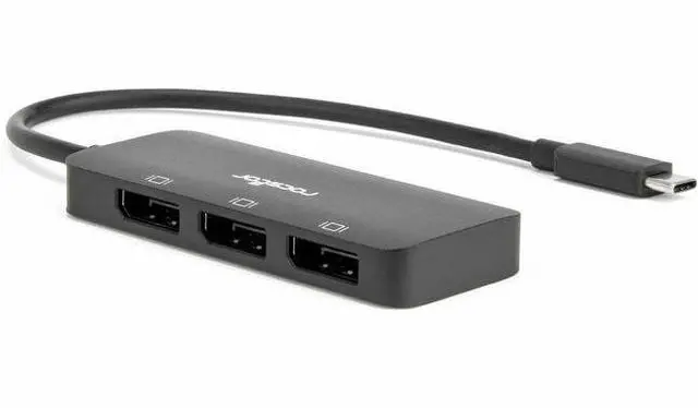 Main image of Rocstor Type-C to Triple DisplayPort Adapter with DP1.4 Alt Mode - 1 x USB Type C - Male - 3 x DisplayPort 1.4 Digital Audio/Video - Female - 7680 x 4320 Supported - Black - 1