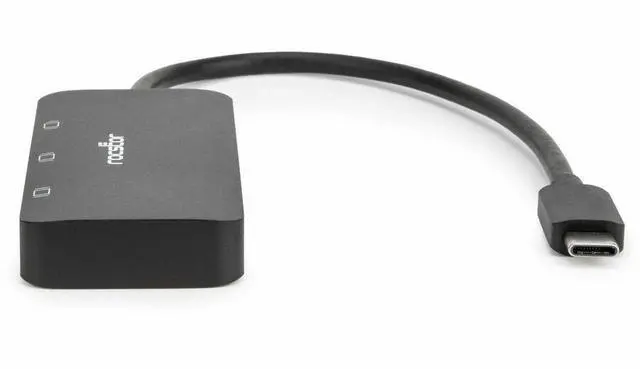 Alt view image 3 of 9 - Rocstor Type-C to Triple DisplayPort Adapter with DP1.4 Alt Mode - 1 x USB Type C - Male - 3 x DisplayPort 1.4 Digital Audio/Video - Female - 7680 x 4320 Supported - Black - 1