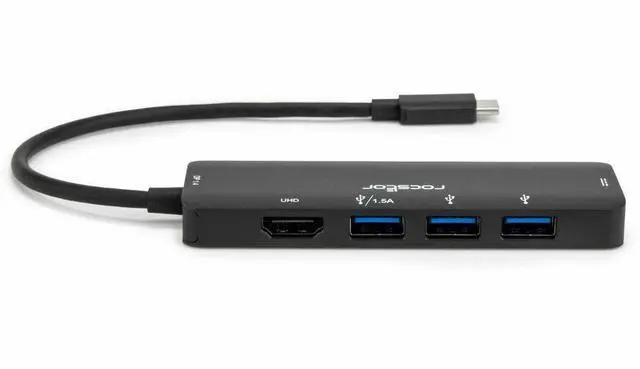 Alt view image 3 of 9 - Rocstor Type-C to HDMI/USB-Ax3/Type-C PD Charging with DP1.4 Alt Mode - 1 x USB 3.1 Type C - Male - 1 x HDMI Digital Audio/Video - Female, 3 x USB 3.1 Type A - Female, 1 x USB 3.1 Type C - Female - 38
