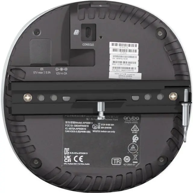 Alt view image 3 of 8 - HPE AP-615 Tri Band 802.11ax 3.60 Gbit/s Wireless Access Point - Indoor - TAA Compliant - 2.40 GHz, 5 GHz, 6 GHz - Internal - MIMO Technology - 1 x Network (RJ-45) - 2.5 Gigabit Ethernet - Bluetooth 5