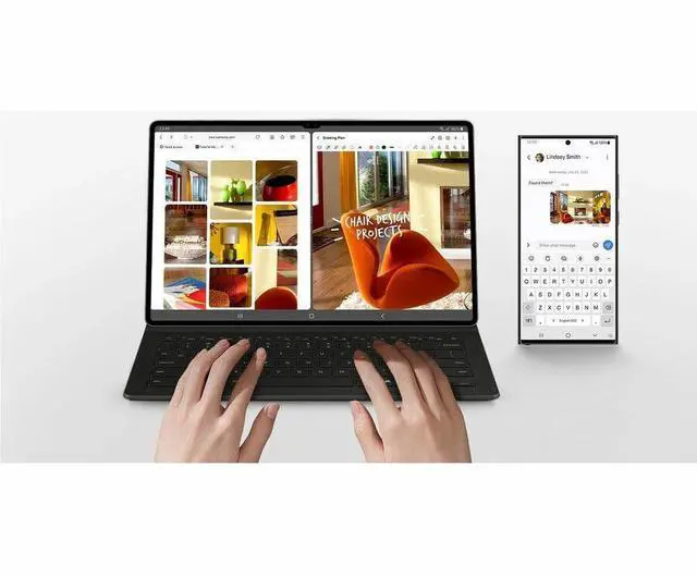 Alt view image 5 of 7 - Samsung Keyboard/Cover Case (Book Fold) Samsung Galaxy Tab S10 Ultra, Galaxy Tab S9 Ultra Tablet - Black - 8.3" Height x 12.8" Width x 0.6" Depth