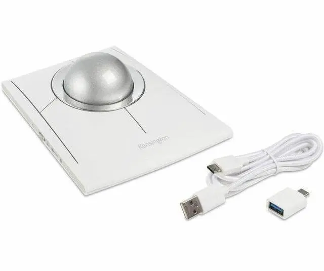 Main image of Kensington SlimBlade Pro EQ Trackball - Optical - Cable/Wireless - Bluetooth/Radio Frequency - 2.40 GHz - Rechargeable - White - USB Type C - 8 Programmable Button(s) - Symmetrical - 4 Month Battery R