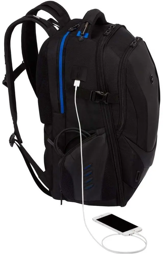 Alt view image 2 of 7 - SwissGear 8120203410 Carrying Case (Backpack) for 17" Notebook - Black - Scratch Resistant, Shock Absorbing - 1200D Polyester, Ethylene Vinyl Acetate (EVA) Body - Shoulder Strap, Handle, Trolley