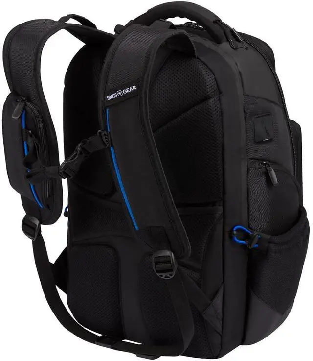 Alt view image 2 of 7 - SwissGear 2910203410 Carrying Case (Backpack) for 17" Notebook - Black - Shock Absorbing, Crush Resistant Pocket - 1680D Ballistic Fabric Body - Mesh Exterior Material - Shoulder Strap, Telescopi