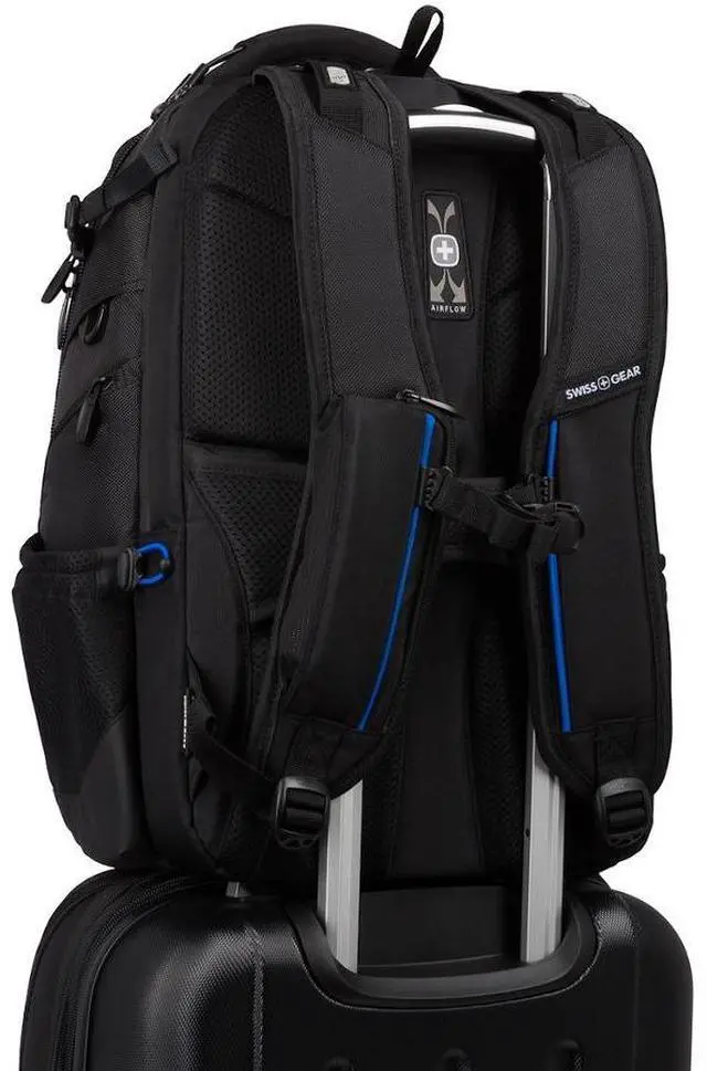 Alt view image 7 of 7 - SwissGear 2910203410 Carrying Case (Backpack) for 17" Notebook - Black - Shock Absorbing, Crush Resistant Pocket - 1680D Ballistic Fabric Body - Mesh Exterior Material - Shoulder Strap, Telescopi