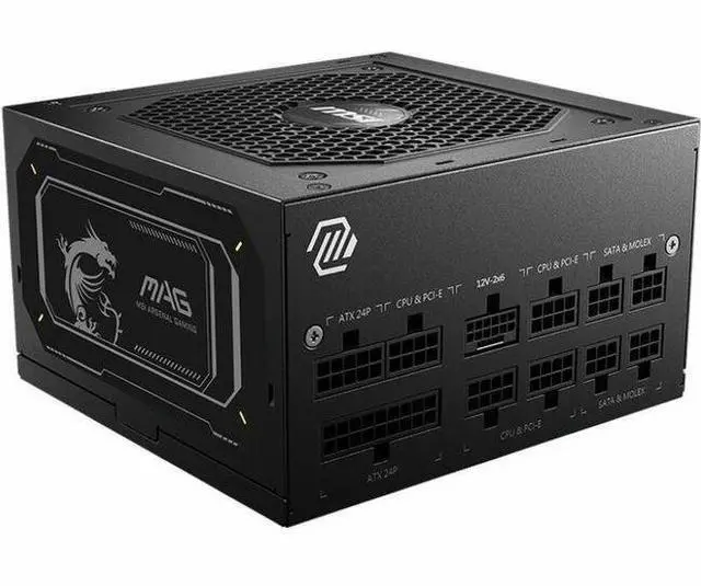 Main image of MSI MAG 850W Power Supply - Internal - 120 V AC, 230 V AC Input - 5 V DC, 3.3 V DC, 12 V DC, -12 V DC, 5 V SB Output - 850 W - Active PFC - 1 +12V Rails - 1 Fan(s) - NVIDIA SLI Supported - 90% Efficie