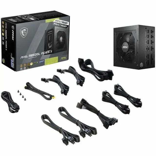 Alt view image 3 of 7 - MSI MAG 850W Power Supply - Internal - 120 V AC, 230 V AC Input - 5 V DC, 3.3 V DC, 12 V DC, -12 V DC, 5 V SB Output - 850 W - Active PFC - 1 +12V Rails - 1 Fan(s) - NVIDIA SLI Supported - 90% Efficie