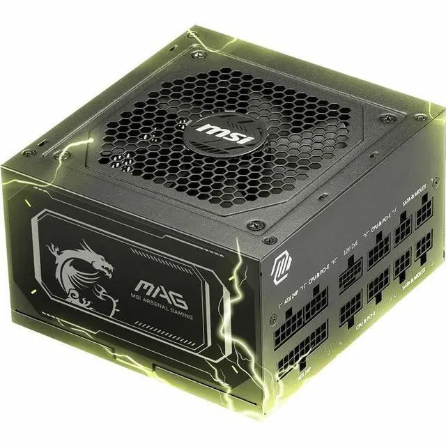 Alt view image 6 of 7 - MSI MAG 850W Power Supply - Internal - 120 V AC, 230 V AC Input - 5 V DC, 3.3 V DC, 12 V DC, -12 V DC, 5 V SB Output - 850 W - Active PFC - 1 +12V Rails - 1 Fan(s) - NVIDIA SLI Supported - 90% Efficie