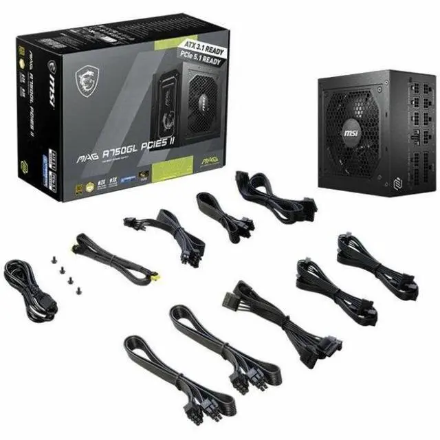Alt view image 4 of 7 - MSI MAG 750W Power Supply - Internal - 120 V AC, 230 V AC Input - 5 V DC, 3.3 V DC, 12 V DC, -12 V DC, 5 V SB Output - 750 W - Active PFC - 1 +12V Rails - 1 Fan(s) - NVIDIA SLI Supported - 90% Efficie