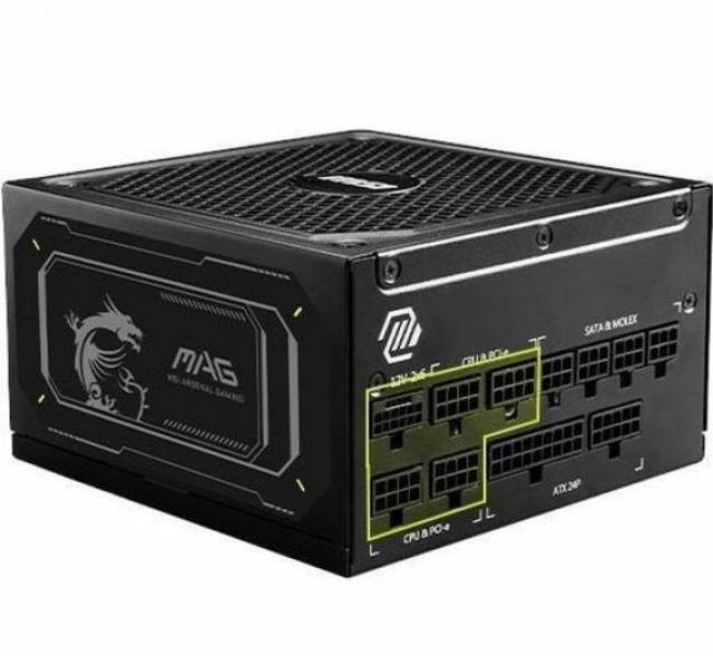 Alt view image 6 of 8 - MSI MAG 1000W Power Supply - Internal - 120 V AC, 230 V AC Input - 1000 W - Active PFC - 1 Fan(s) - NVIDIA SLI Supported - 90% Efficiency