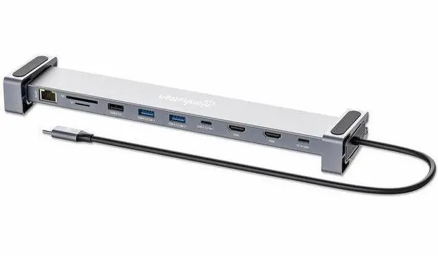 Main image of Manhattan USB-C PD 10-in-1 Dual-HDMI Monitor Docking Station / Multiport Hub - for Notebook/Monitor/Smartphone/Tablet - Charging Capability - Memory Card Reader - SD, microSD - USB 3.2 (Gen 1) Type C