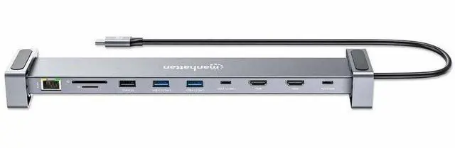 Alt view image 2 of 14 - Manhattan USB-C PD 10-in-1 Dual-HDMI Monitor Docking Station / Multiport Hub - for Notebook/Monitor/Smartphone/Tablet - Charging Capability - Memory Card Reader - SD, microSD - USB 3.2 (Gen 1) Type C