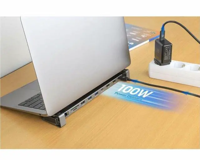 Alt view image 3 of 14 - Manhattan USB-C PD 10-in-1 Dual-HDMI Monitor Docking Station / Multiport Hub - for Notebook/Monitor/Smartphone/Tablet - Charging Capability - Memory Card Reader - SD, microSD - USB 3.2 (Gen 1) Type C