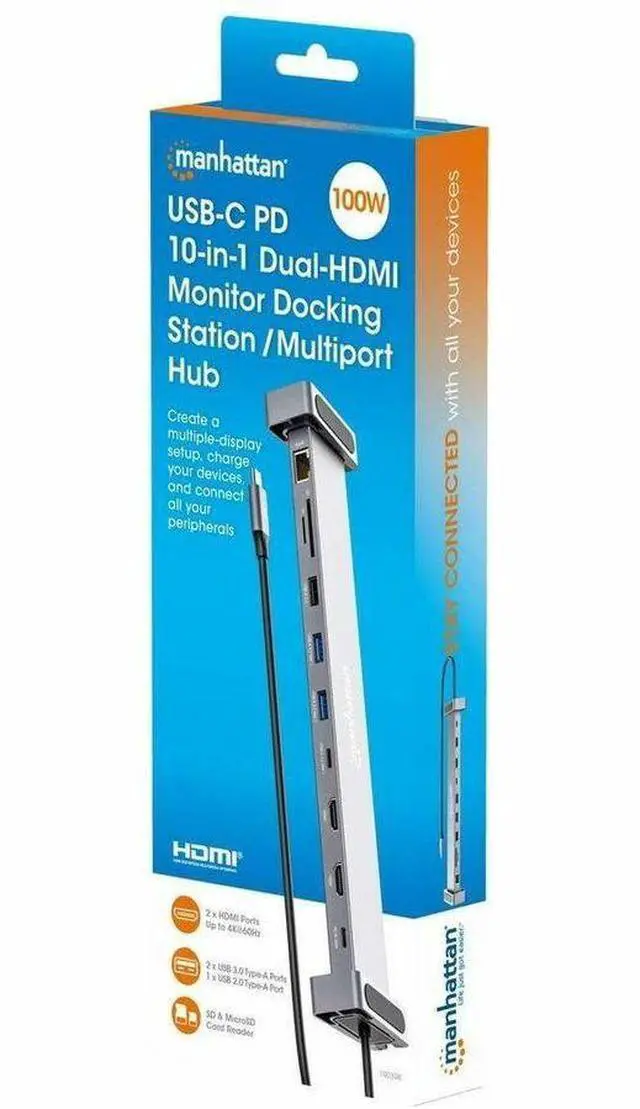 Alt view image 7 of 14 - Manhattan USB-C PD 10-in-1 Dual-HDMI Monitor Docking Station / Multiport Hub - for Notebook/Monitor/Smartphone/Tablet - Charging Capability - Memory Card Reader - SD, microSD - USB 3.2 (Gen 1) Type C